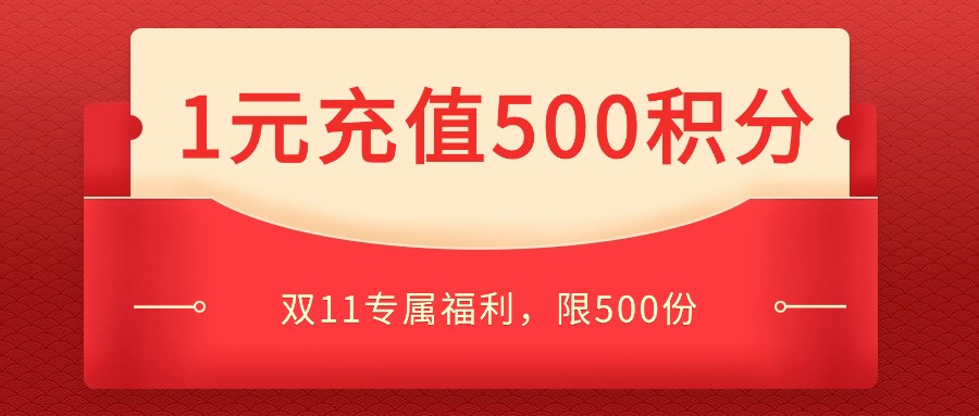 双11限时优惠，1元充值500积分！